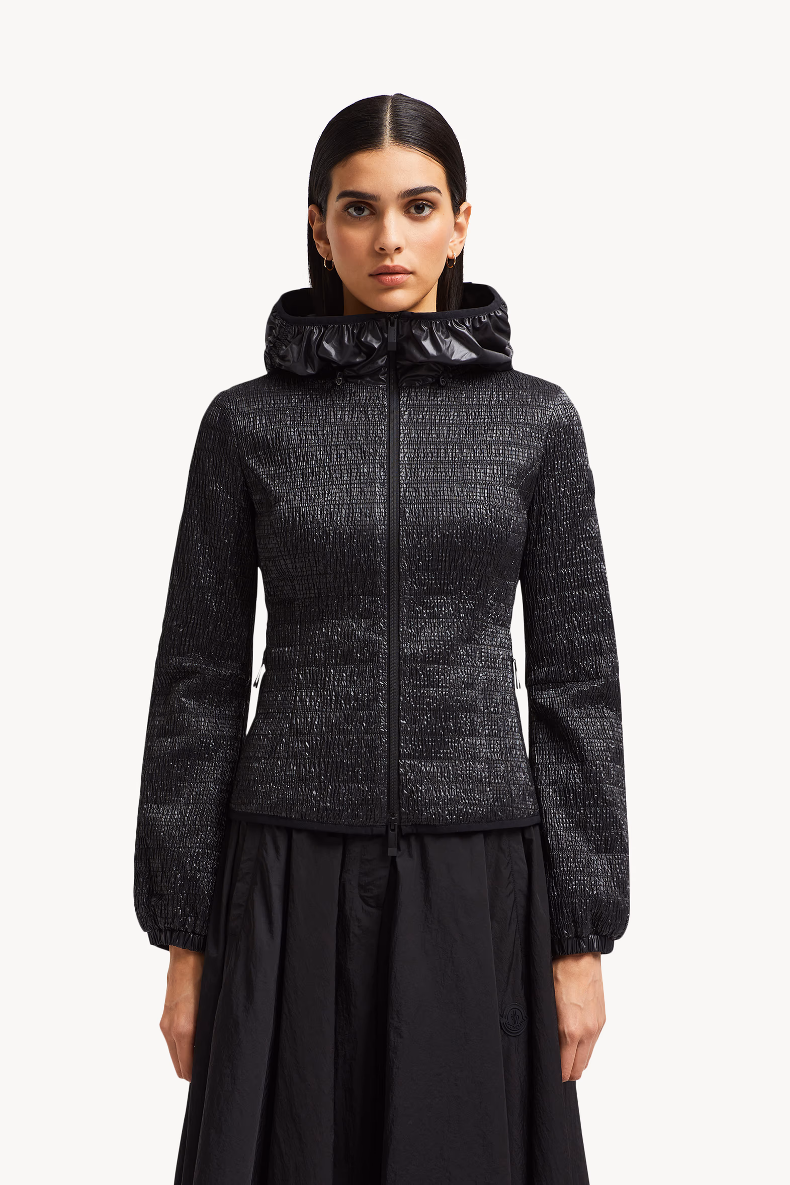 Yville Hooded Ruched Windbreaker Women Black Moncler 3